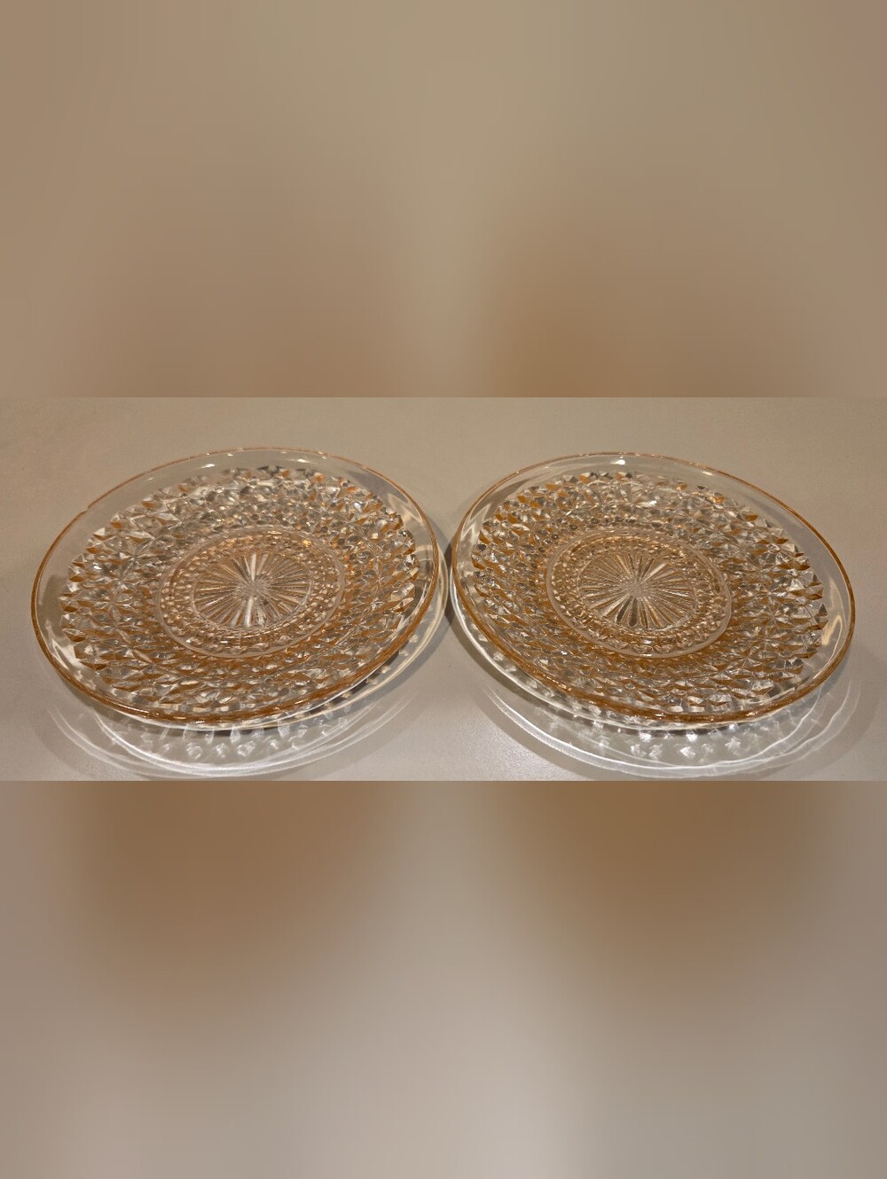 Vintage Jeannette Glass Holiday Pink Button And Bows Plates- Set of 2